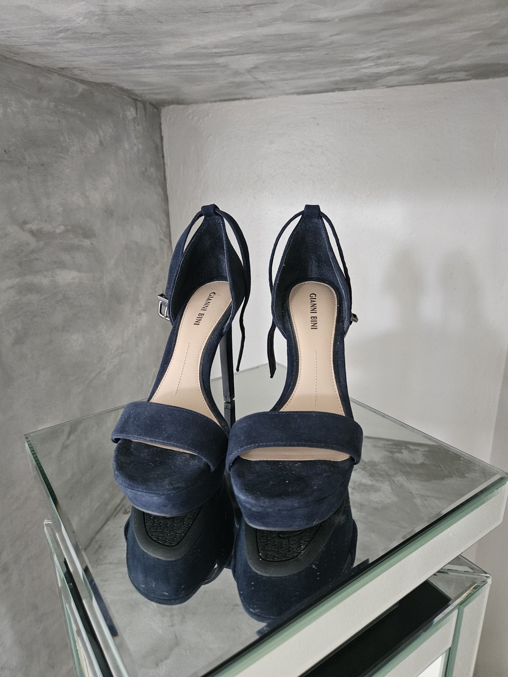 Gianvito Rossi Navy Suede Platform Ankle-Tie Heels